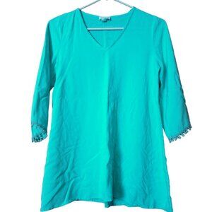 Rose De Paris Women's Small Mint Green V-Neck Tunic Blouse With 3/4 Sleeves